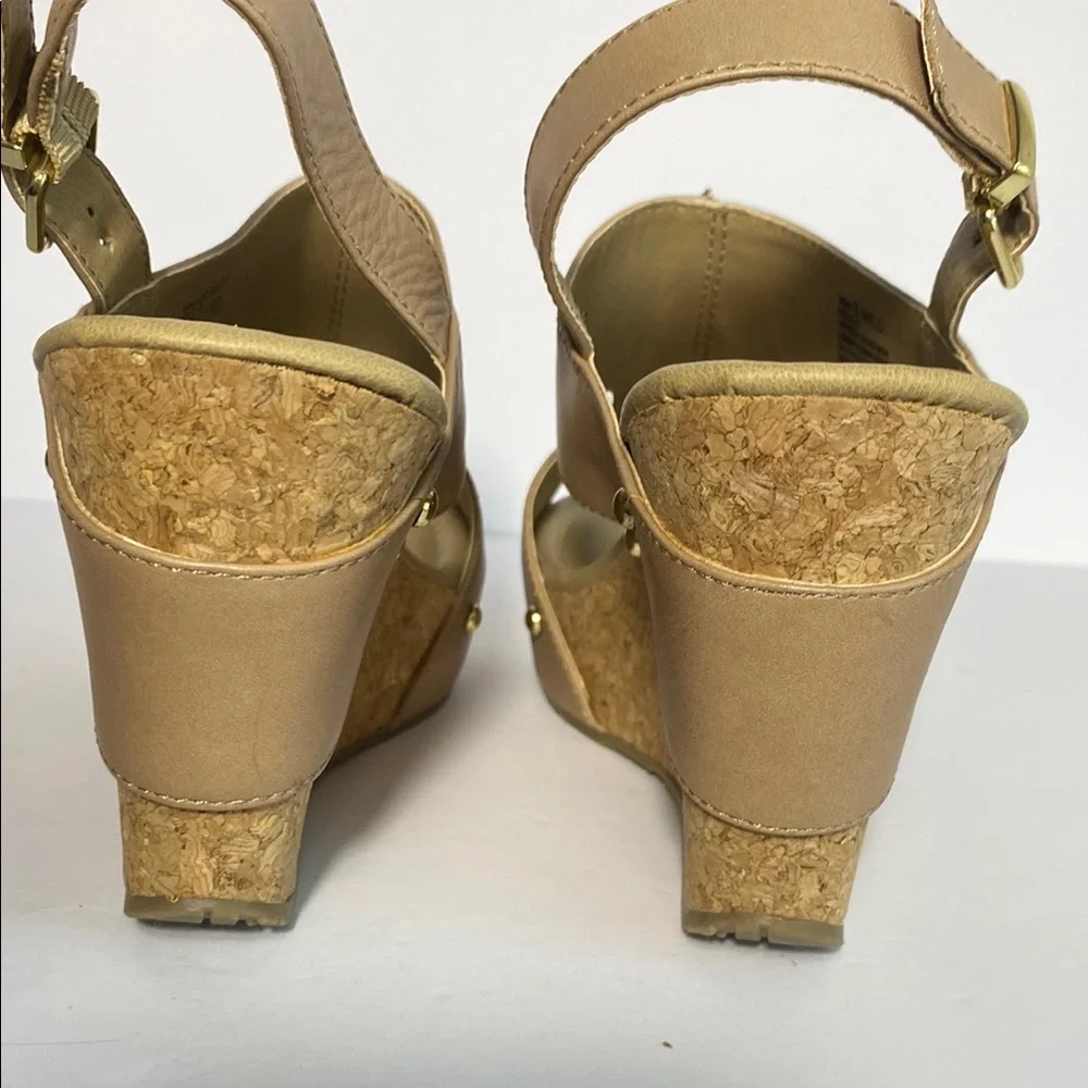 Tan Kenneth Cole Leather Wedge Sandals with Slingback NWOB